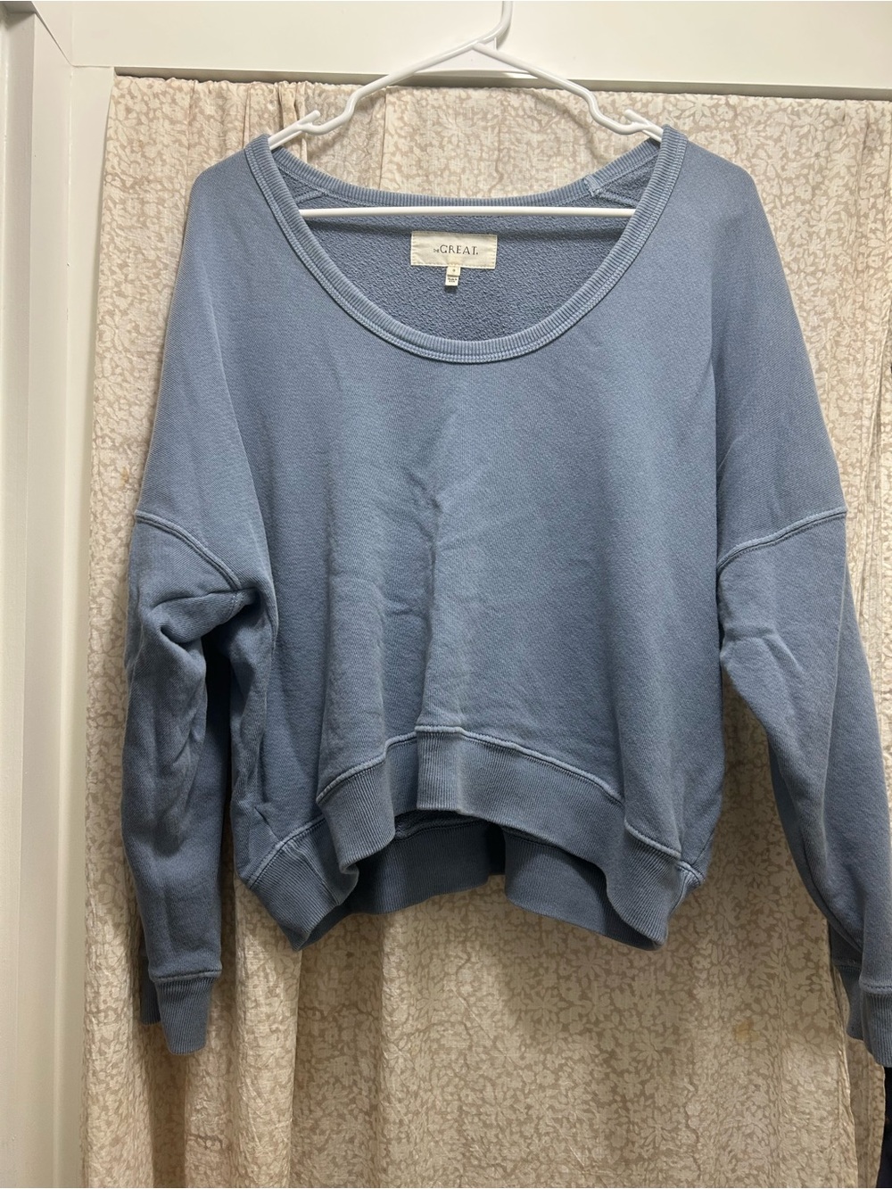 THE GREAT. Dusty Blue Terry Cropped Sweatshirt Dolman sleeve 100% cotton 0 XS